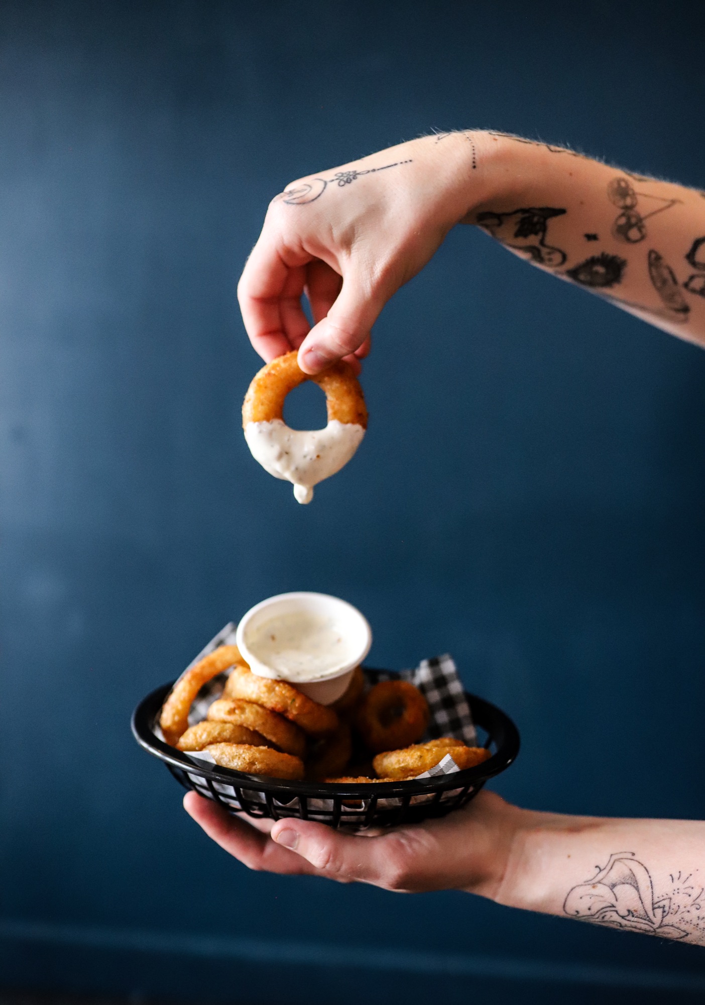 Onion ring dipped in ranch